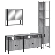Set Mobili da Bagno | Armadio da bagno 4 pz Grigio Sonoma in Legno Multistrato