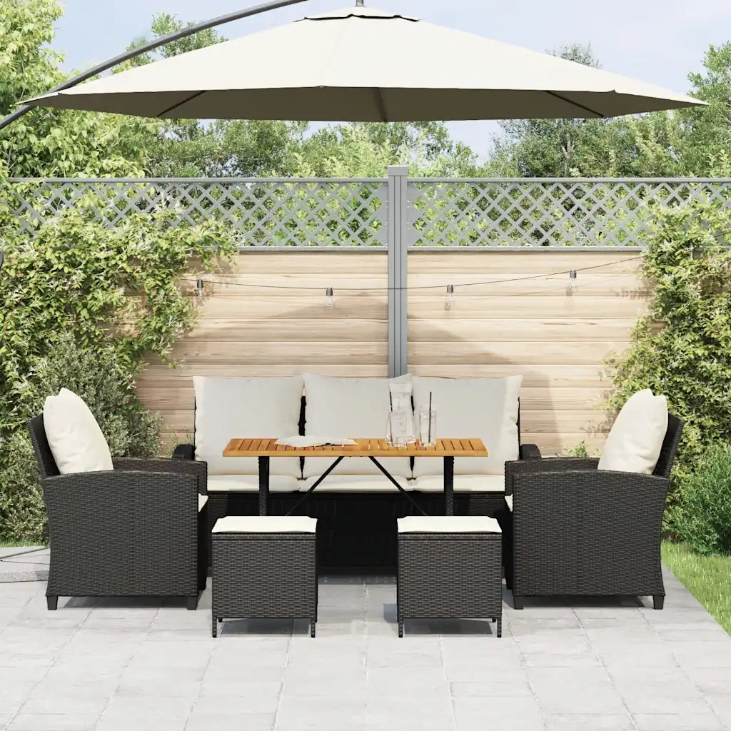 Set Divano da Giardino 6 pz con Cuscini Nero in Polyrattan 3324586