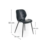 E-STYLO Sedia da pranzo in soft touch petrolio scuro e gambe in metallo nero, 55cm X 45cm H. 83cm.