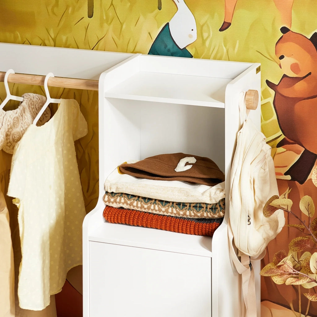 SoBuy Mobile per Bambini con Appendiabiti, Giardaroba per Bambini con scatole, Armadio per bambini, Bianco 94x35x110cm KMB110-W