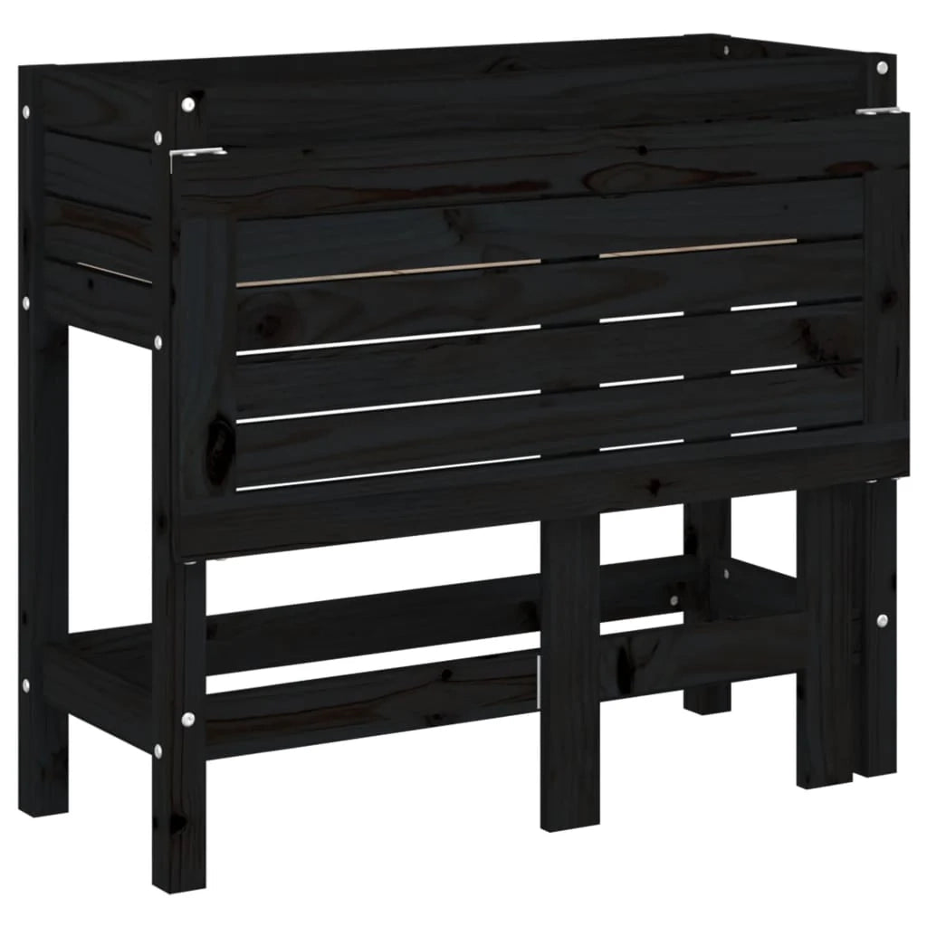 Fioriera rialzata per piante e fiori giardino da terrazza con piano pieghevole legno massello di pino nero 02_0038583