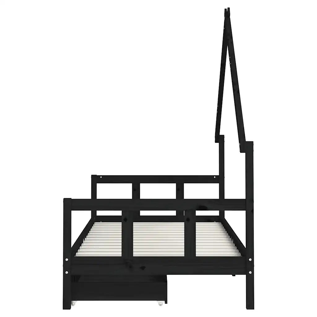 Giroletto Bambini | Letto Infantile | Lettino con Cassetti Nero 90x200cm Massello di Pino