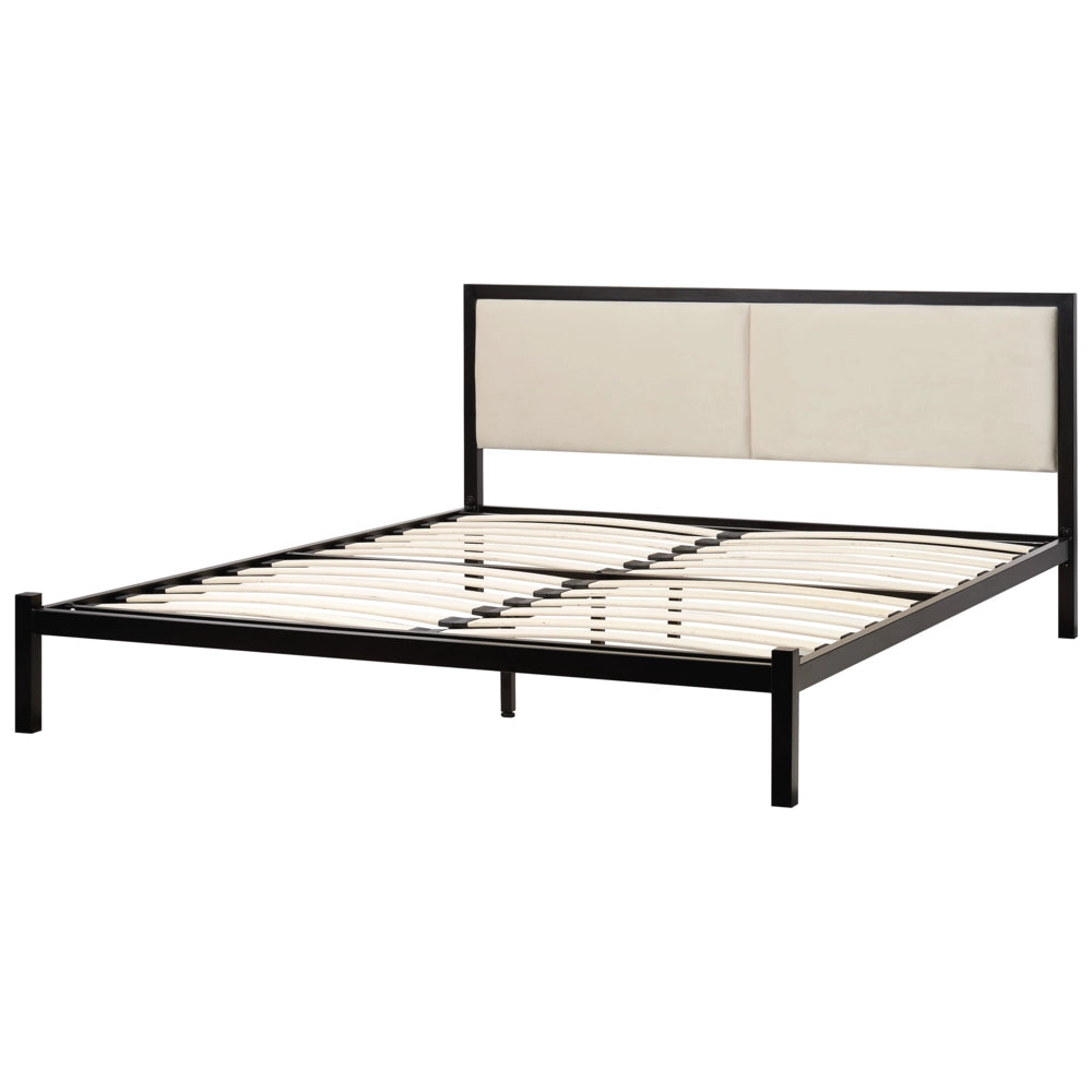 Struttura del letto in metallo Nero e Beige 160 x 200 cm imbottita a doghe minimalista