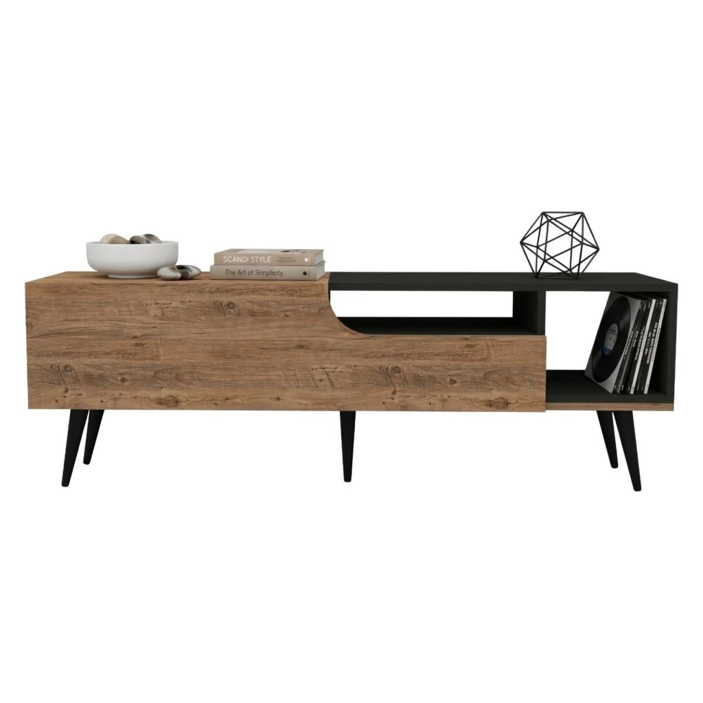 Tinnura, Mobile Porta tv un Ripiano, 150x30x50h cm Marrone Rovere