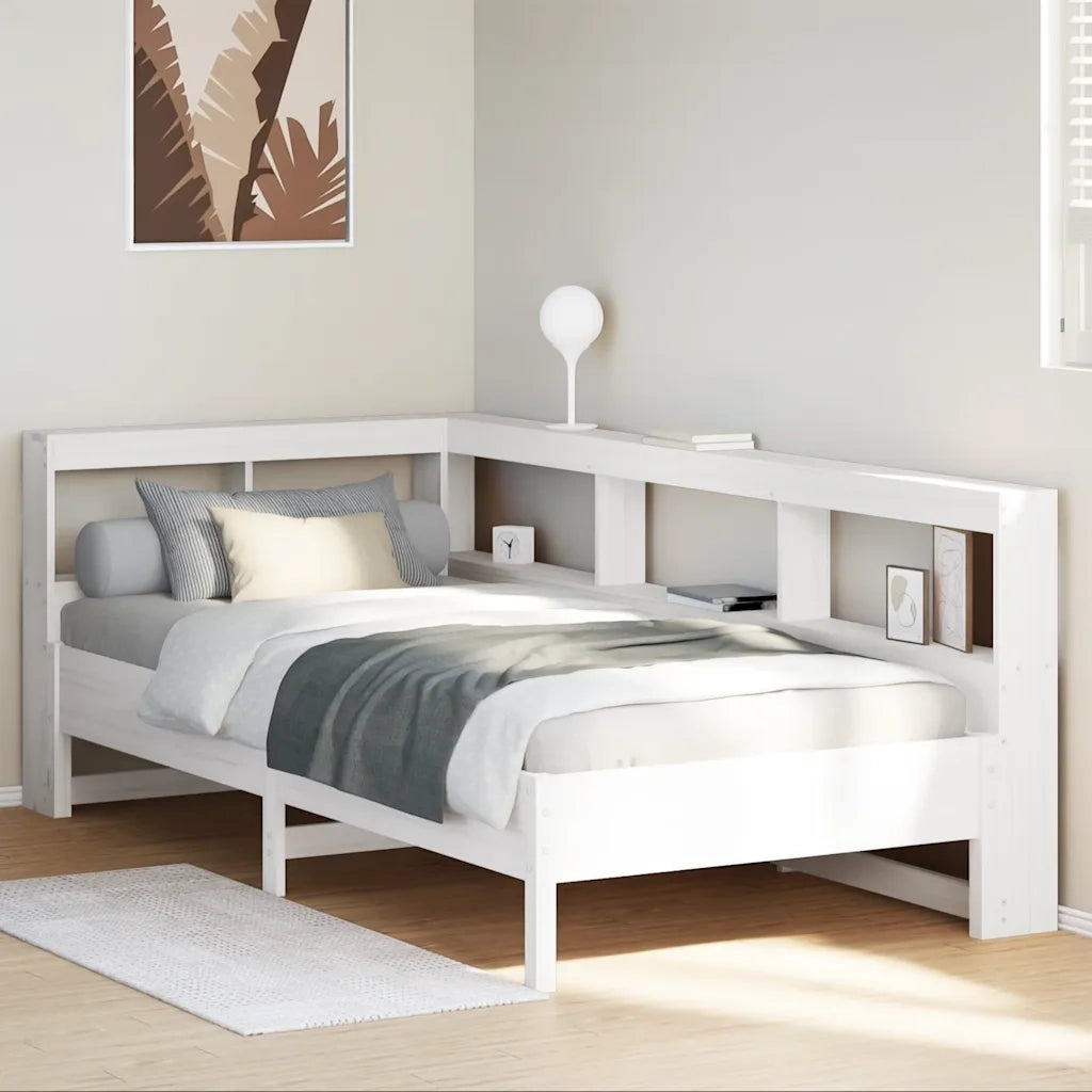 Letto Libreria senza Materasso-Struttura Letto con contenitore Bianco 90x190 cm Massello Pino 351206
