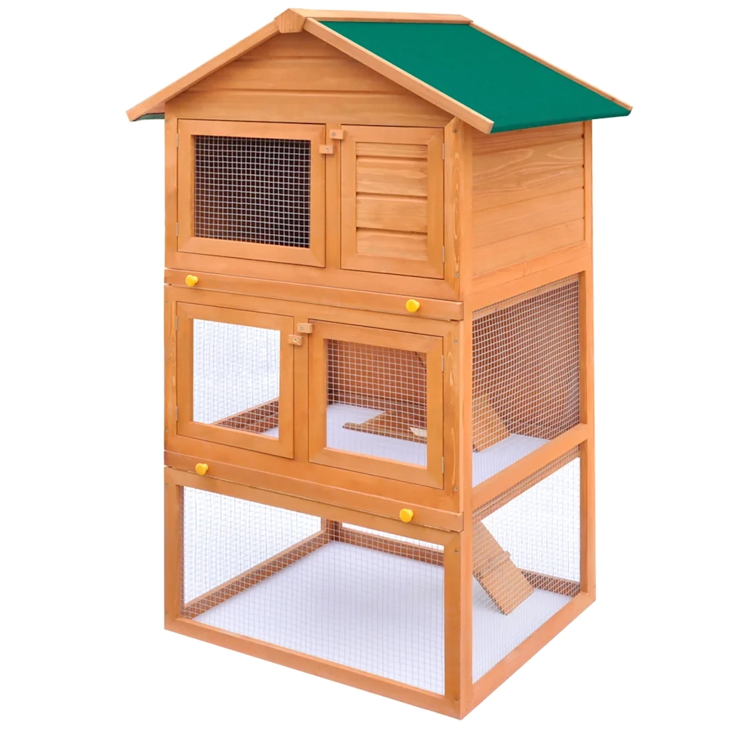 Conigliera all'Aperto Gabbia Animali Piccoli a 3 Livelli Legno cod mxl 45241