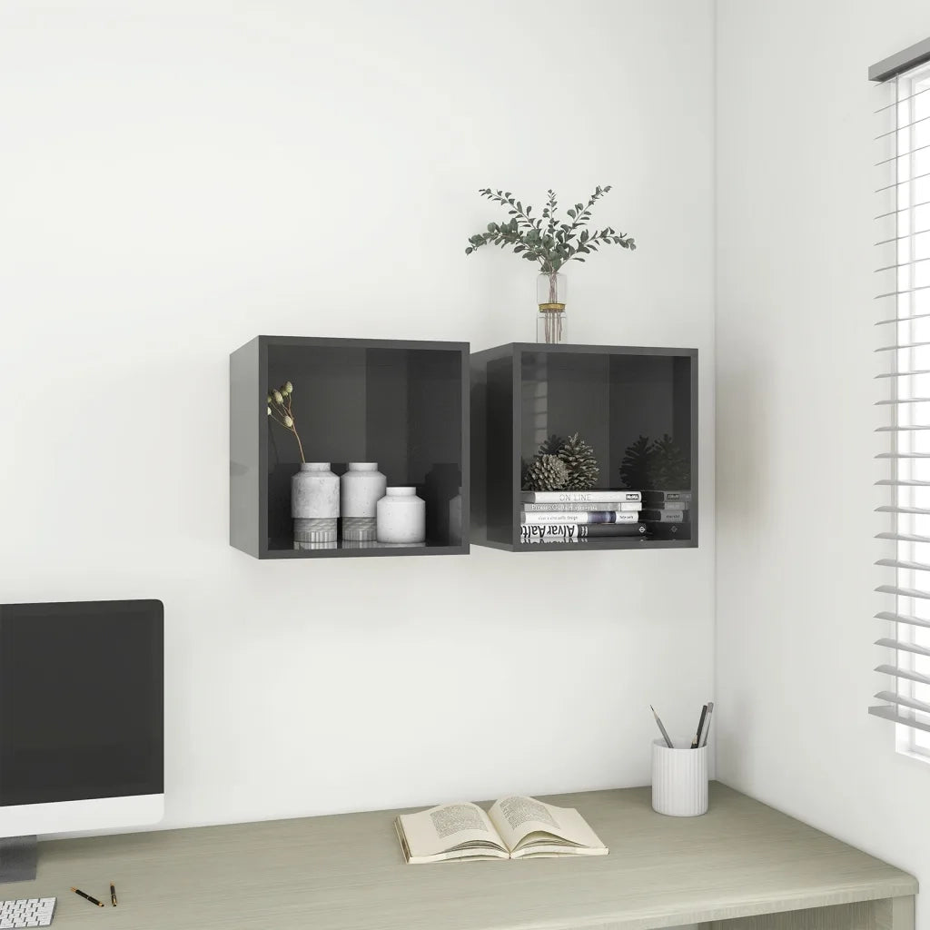 Mobile a Muro Grigio Lucido 37x37x37 cm in Legno Multistrato 805468