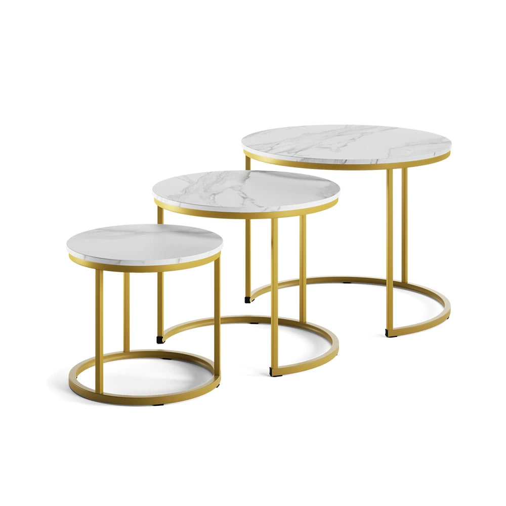 Vicco Tavolino da divano Bianco/Oro 55 x 55 cm 3 parti