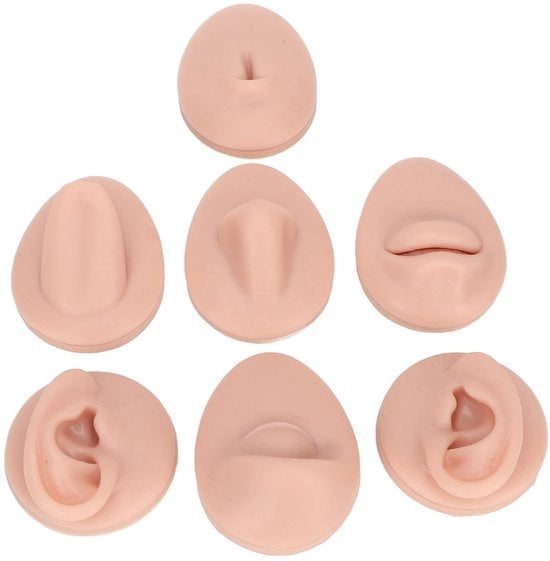 Modello di allenamento in silicone morbido - Modello di lingua e bocca - Modello di occhio, naso e orecchio - Modello di navello - Presentazione di gioielli - Per l'allenamento di punti di sutura - Pop di allenamento per piercing