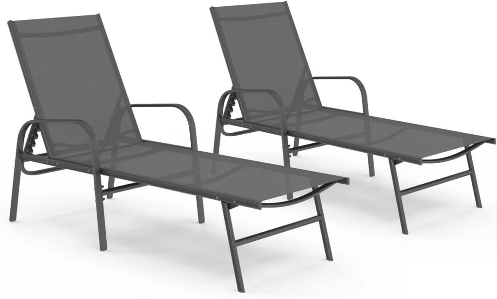 Set di 2 lettini da Giardino reclinabili FIDJI in Acciaio Grigio Antracite e Tessuto Grigio