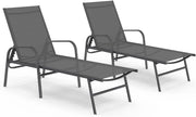 Set di 2 lettini da Giardino reclinabili FIDJI in Acciaio Grigio Antracite e Tessuto Grigio