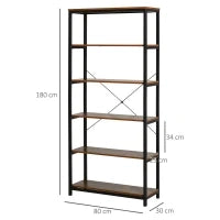 Libreria Verticale in Stile Industriale Vintage, Scaffale Salvaspazio con 6 Mensole in Legno e Metallo Nero, 80x30x180cm