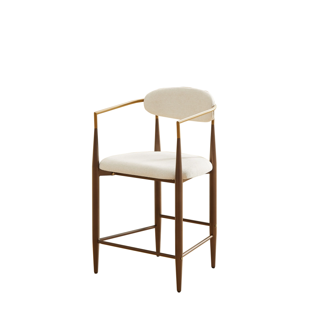 Set 2 Sgabelli da Bar con Braccioli Vintage ¨C Xylo ¨C Tessuto Crema, Struttura Marrone Scuro, Oro