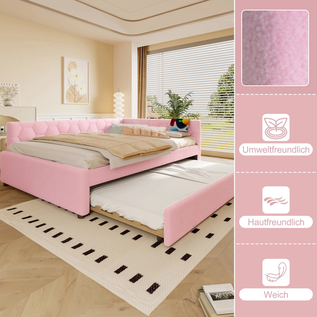 Daybett con funzione divano letto in velluto rosa 140x200 cm