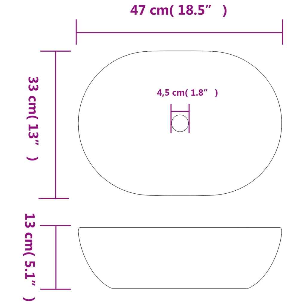 Lavabo da Appoggio Nero e Grigio Ovale 47x33x13 cm Ceramica CFW6053795