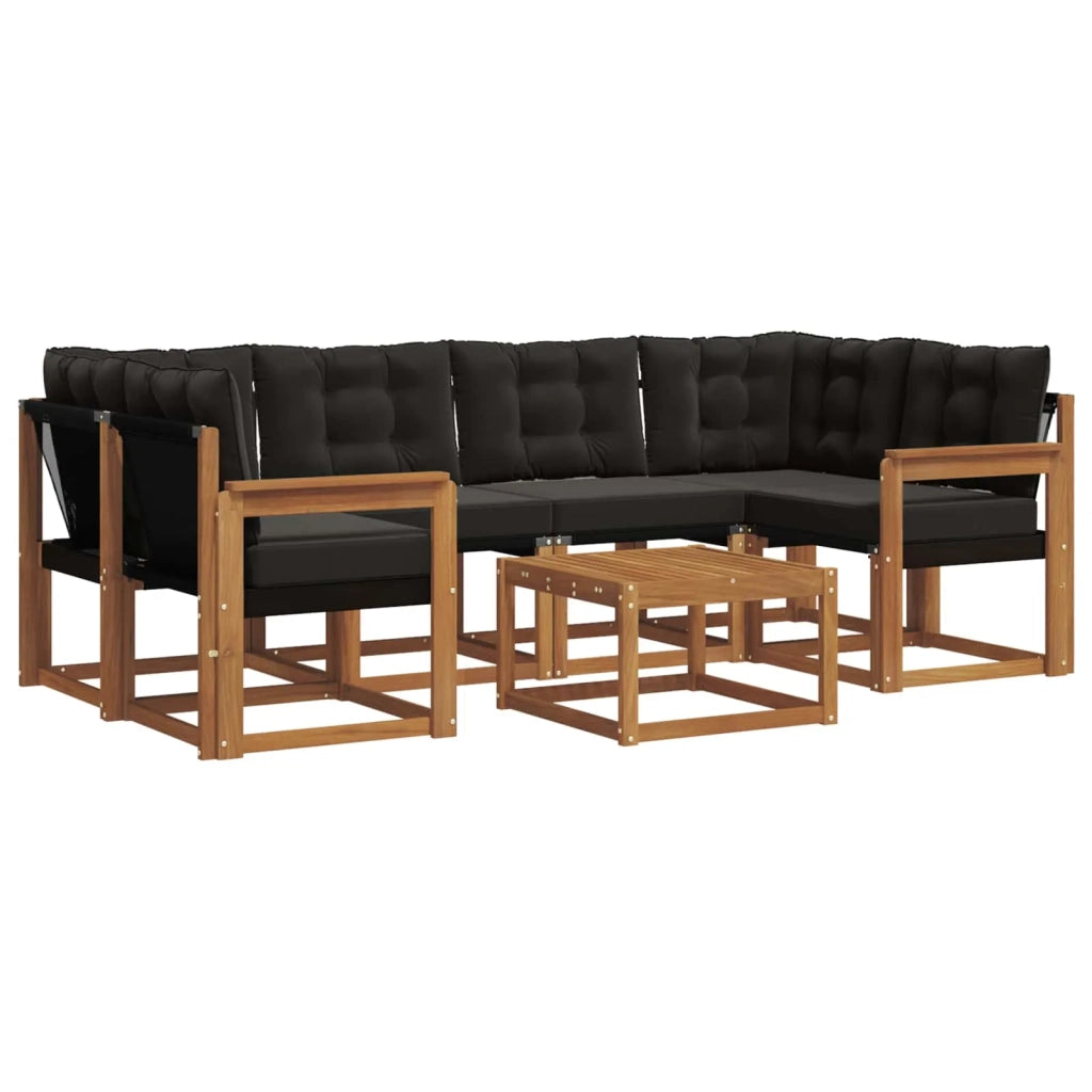 Set di divani da esterno con cuscino 7 pcs Naturale e Nero