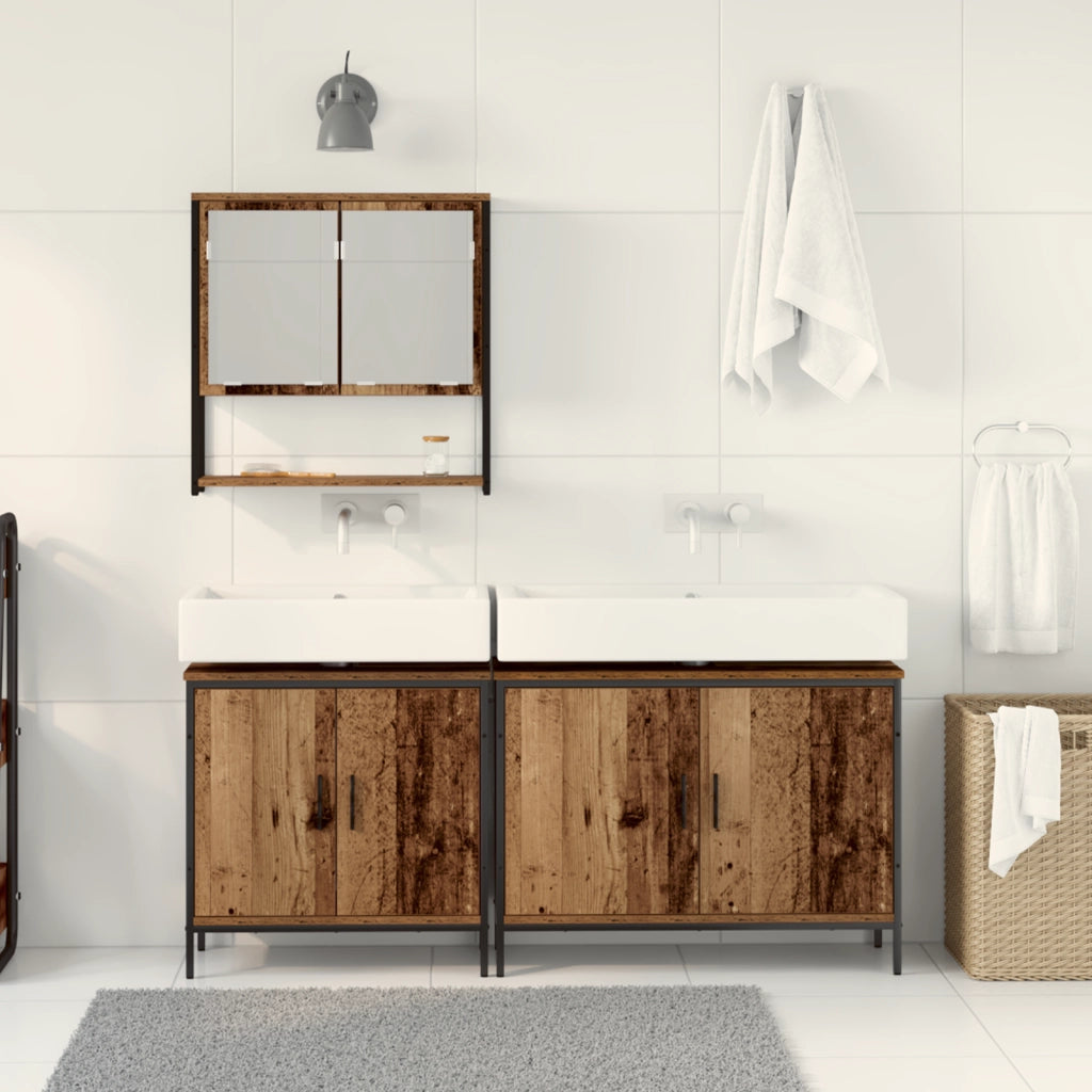 Set di mobili da bagno 3 pezzi in legno vecchio e legno ingegnerizzato