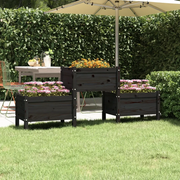 Fioriera-Vaso da Esterno-Contenitore per Piante Nera 178,5x44x75 cm in Legno Massello di Pino