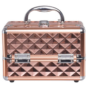 Trousse per il trucco 23 x 15 x 15 cm grande capienza con specchio e design elegante in ABS color oro rosa 20_0020542