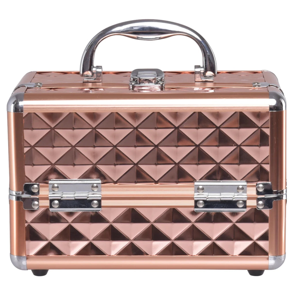 Trousse per il trucco 23 x 15 x 15 cm grande capienza con specchio e design elegante in ABS color oro rosa 20_0020542