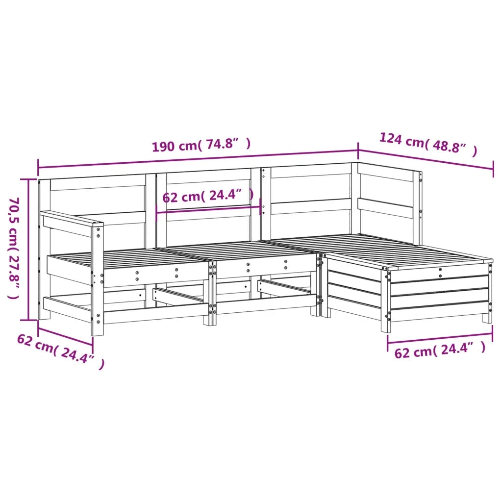 Set Salotto da Giardino 4 pz | Set di Mobili da Esterno Bianco in Legno Massello di Pino