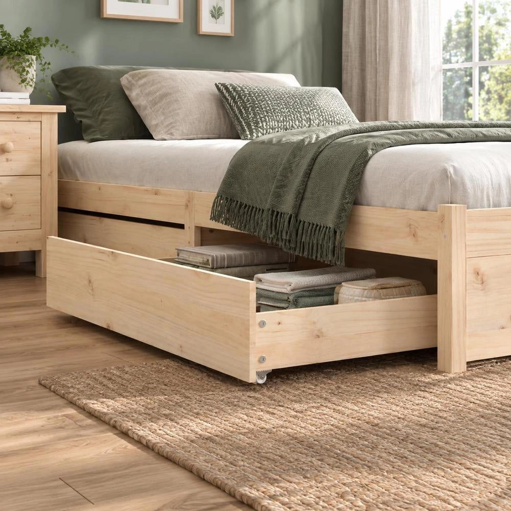 Bed Drawers, 2 Pieces, Solid Pine Wood