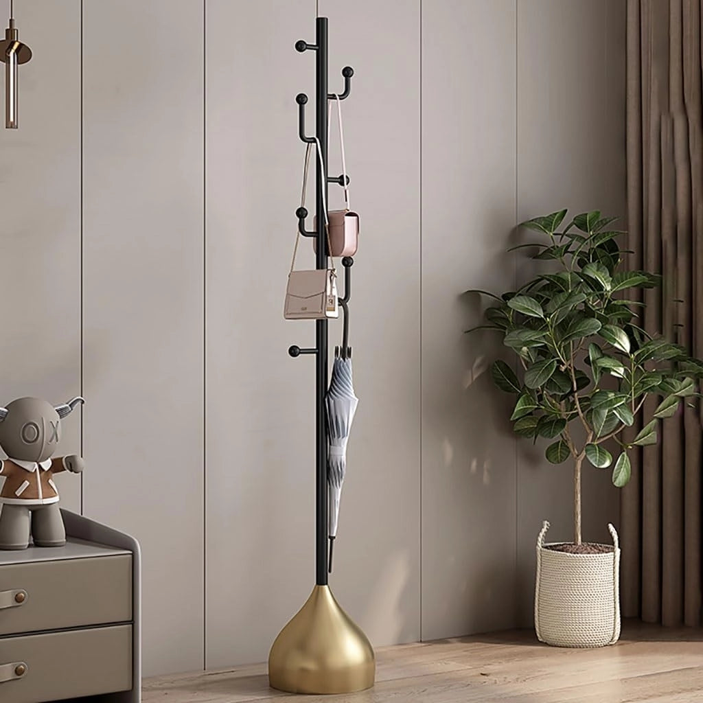 Appendiabiti Indipendente, Albero Appendiabiti Dorato con 7 Ganci Appendiabiti in Metallo per Giacche, Cappelli, Borse, Ingresso, Soggiorno, Camera da Letto, Ufficio Domestico (B)