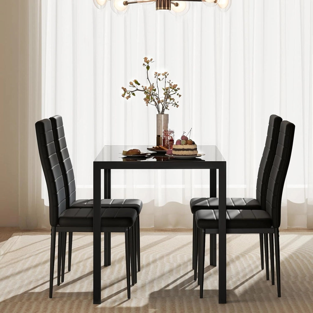 Tavolo da Pranzo Rettangolare per 4 Persone, Tavolino Moderno con Piano in Vetro e Struttura in Metallo Robusta, Tavolo Salvaspazio per Cucina, Soggiorno e Ristorante, 120 x 70 x 75 cm