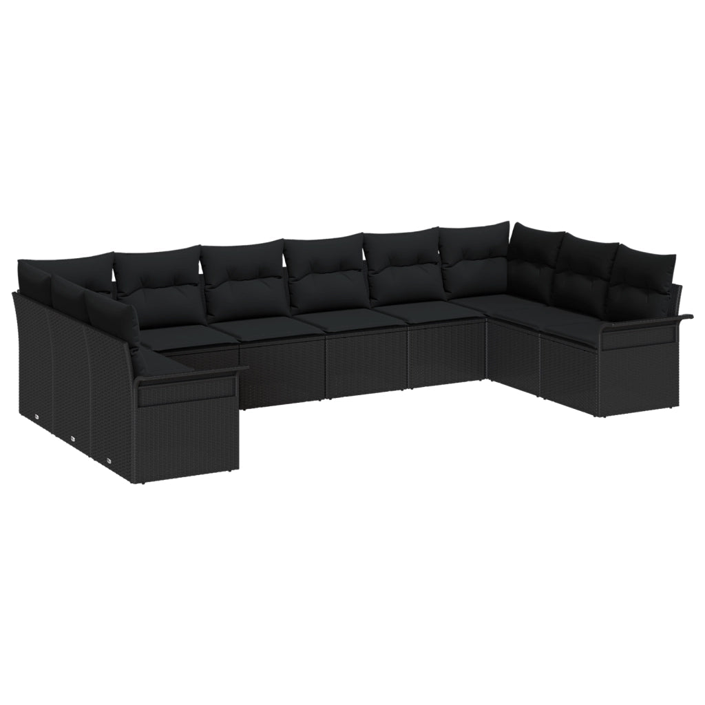 Set Divano da Giardino con Cuscini Nero Polyrattan