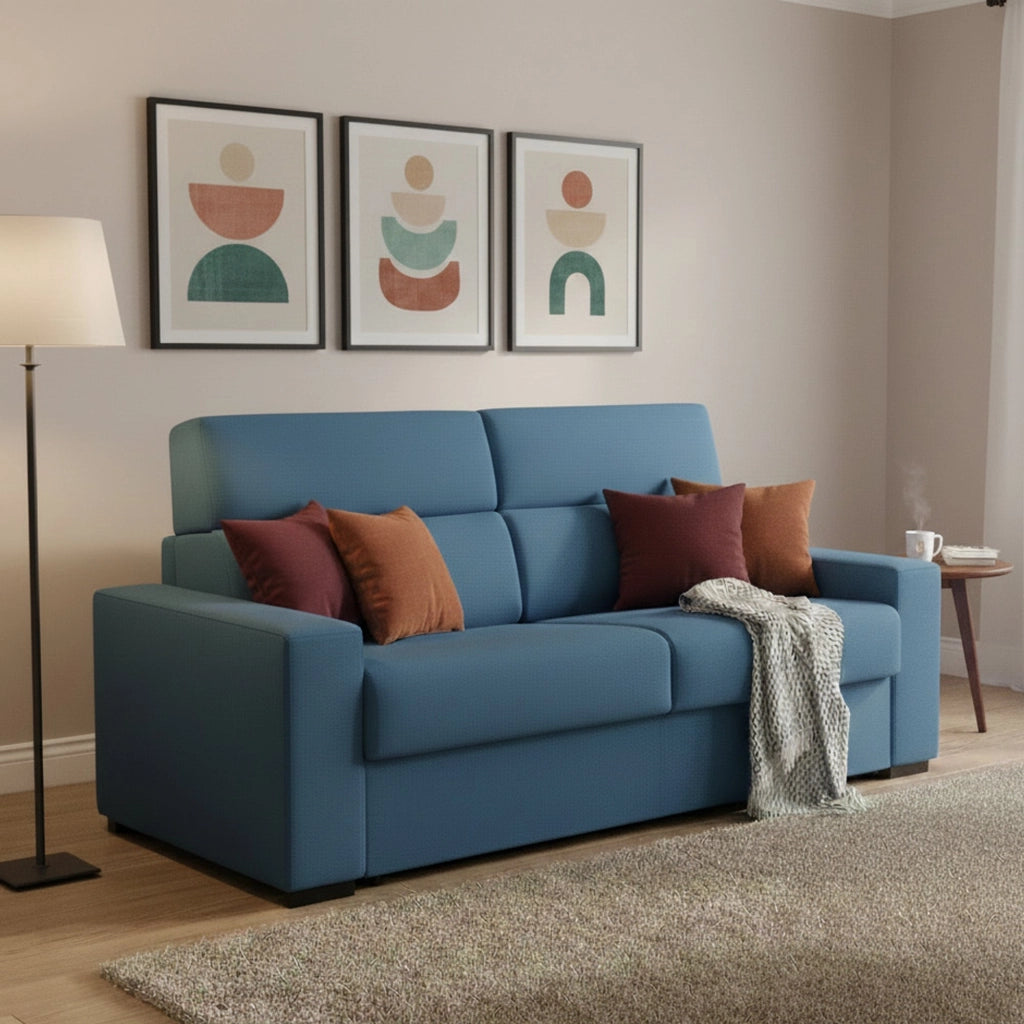 Casabona, Divano Letto 2 Posti Sfoderabile Made in Italy, 180x95 cm blu