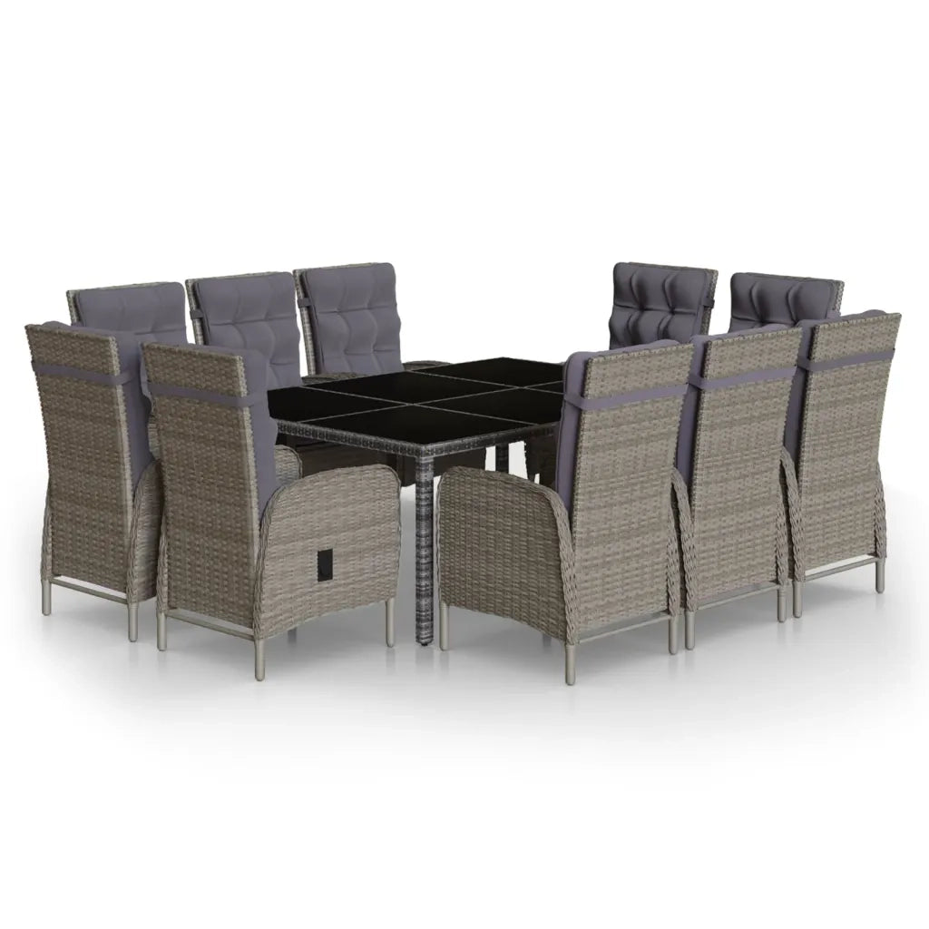 Set da Pranzo per Giardino 11 pz Polyrattan Grigio cod mxl 43047