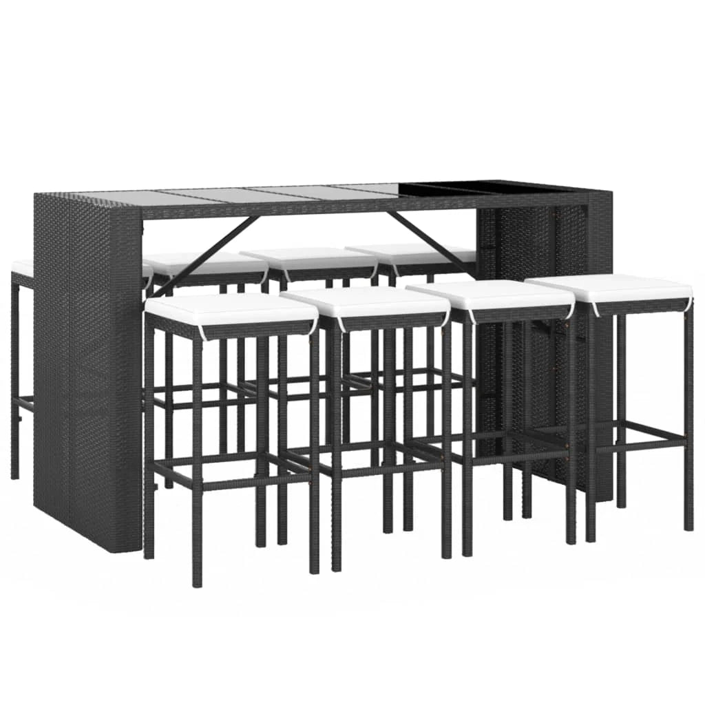 Set da bar da giardino 9 pezzi con cuscini polyrattan nero 02_0013443