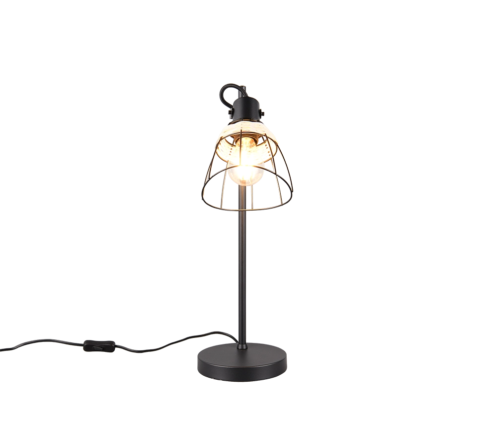 Lampada da tavolo, rattan e metallo, naturale e nero, H 50 cm, Jerome
