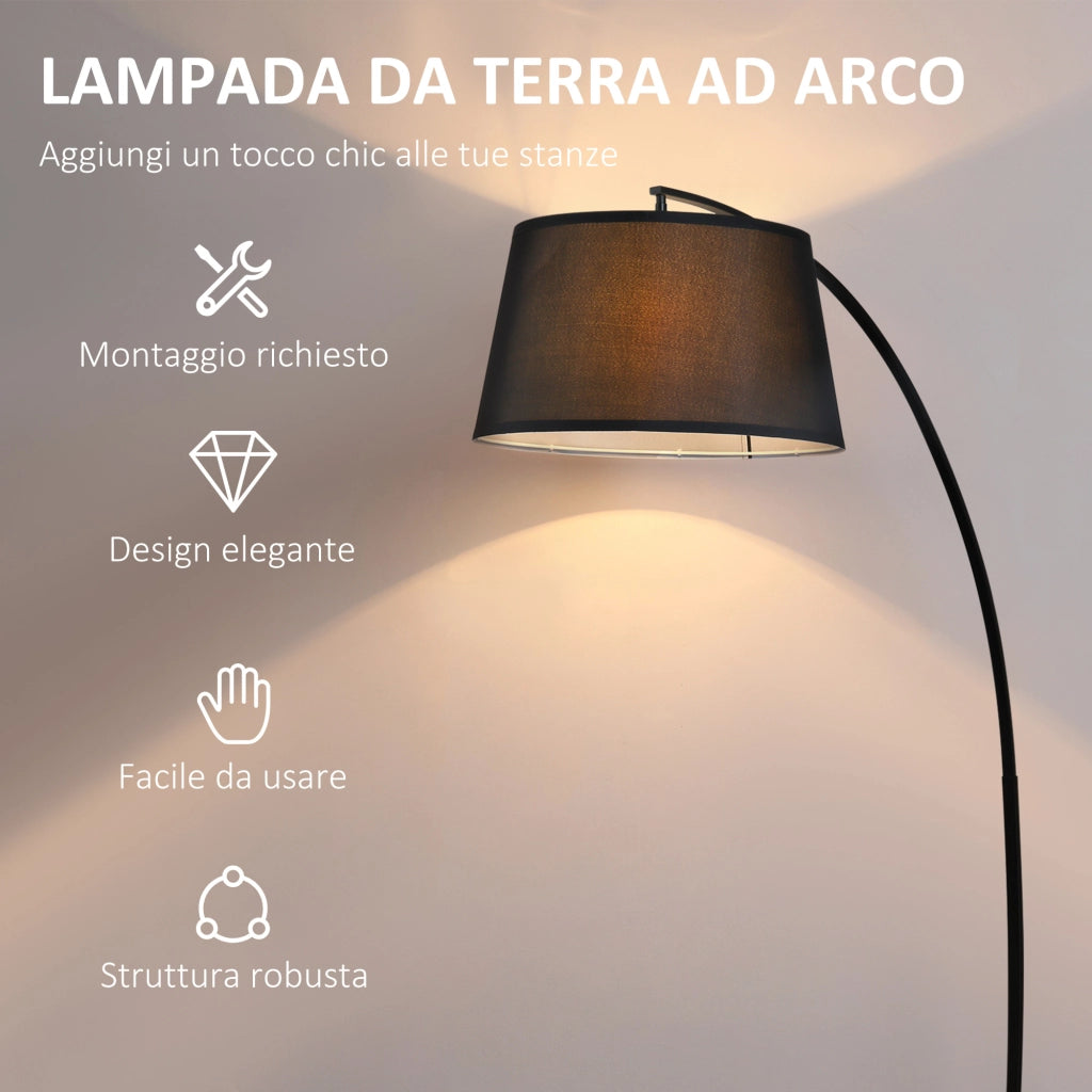 Lampada da Terra ad Arco con Paralume in Tessuto e Interruttore a Pedale, ?47x105x190cm, Nera