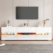 Mobile TV moderno bianco lucido 160x39x45 cm con LED, 2 ante, 1 cassetto, vano aperto, per TV fino a 70 pollici