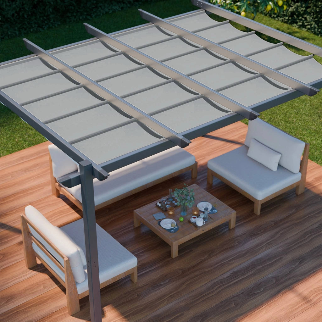 Pergola 3x4m in alluminio telo scorrevole, grigio