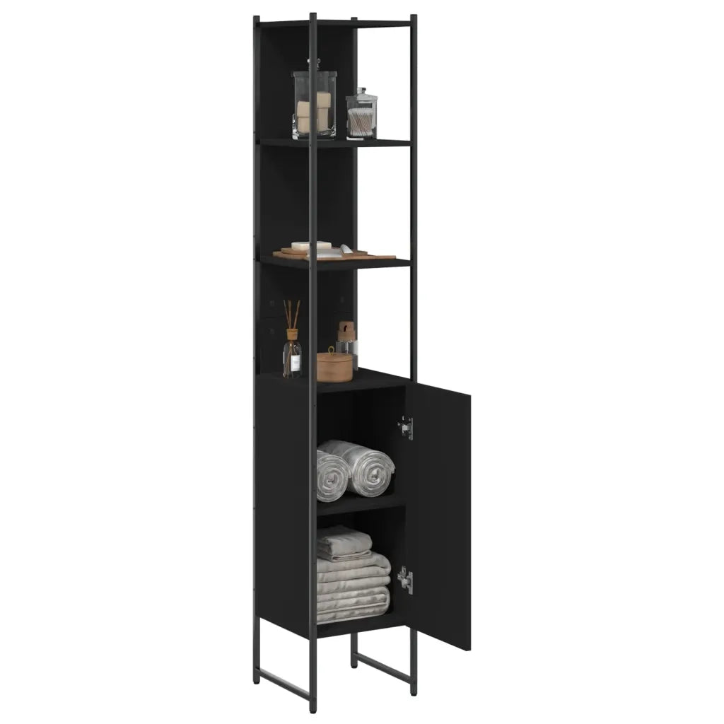 Mobile da Bagno Nero 33x33x185,5 cm in Legno Multistrato