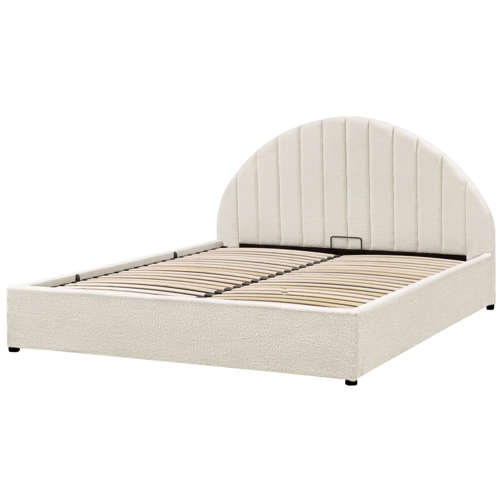 Letto contenitore Bianco Sporco Boucle Poliestere Tessuto UE Doppio Dimensioni 160 x 200 cm Design moderno minimalista