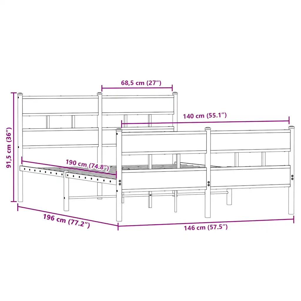 Giroletto senza Materaso in Metallo Rovere Sonoma 140x190 cm