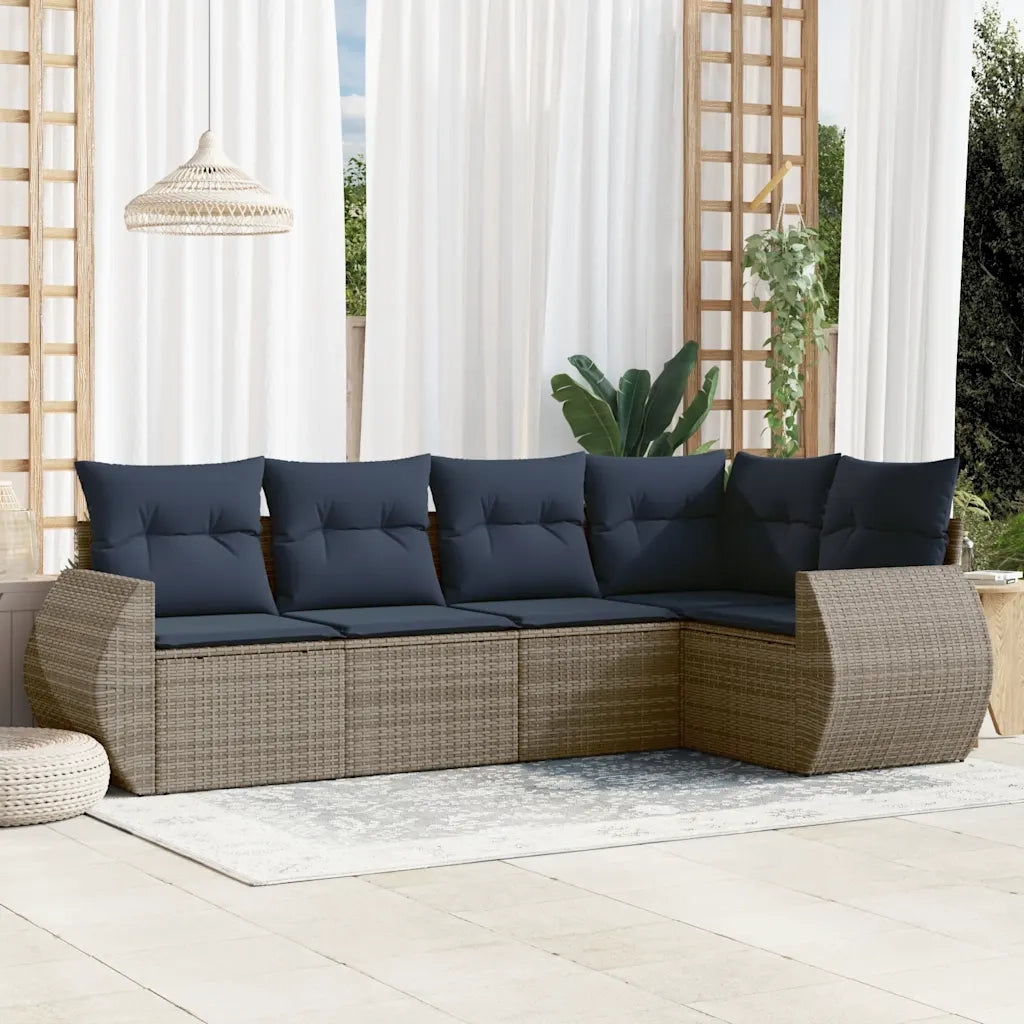 Set Divani da Giardino 5 pz con Cuscini Grigio in Polyrattan 3221330