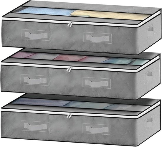Borsa di Stoccaggio per Letto Sotto - 3 Pezzi - Borsa di Stoccaggio Non Tessuta per Sotto il Letto - Spazio di Stoccaggio Risparmiatore per Abiti con Cerniera Duratura e Maniglione - Piumoni - Cuscini - Abiti - Coperte