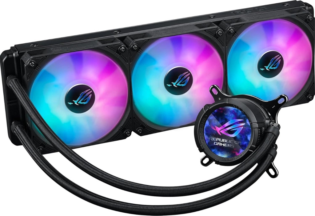 ROG Strix LC III 360 ARGB, dissipatore di liquidi per CPU all-in-one con blocco dell'acqua ruotabile a 360°, pompa Asetek V2 di 7a generazione, ventole ARGB ROG Premium, Aura Sync, Nero