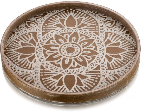 Tavolo di servizio decorativo a forma rotonda in legno con disegno unico per salotto