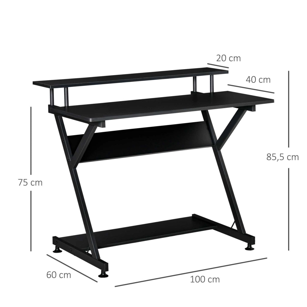 Scrivania Gaming 100 cm con Supporto Monitor ¨C zephmum ¨C Legno e Metallo Nero