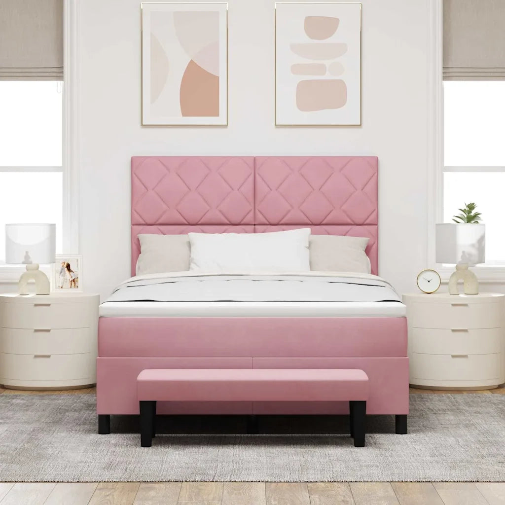 Letto a molle con testiera Rosa 190 x 140 cm Velluto 3344581