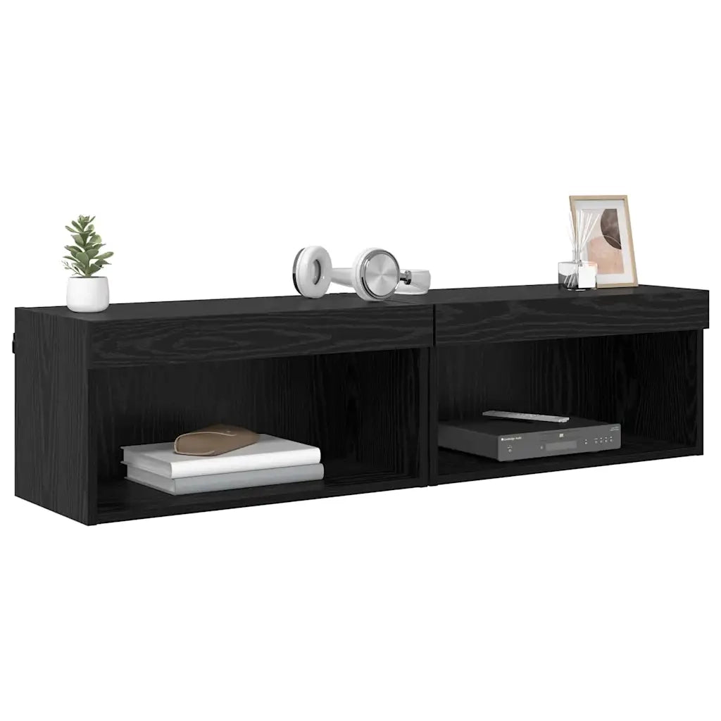 Set mobile TV con LED 2 pcs Rovere Nero 60 x 30 x 30 cm