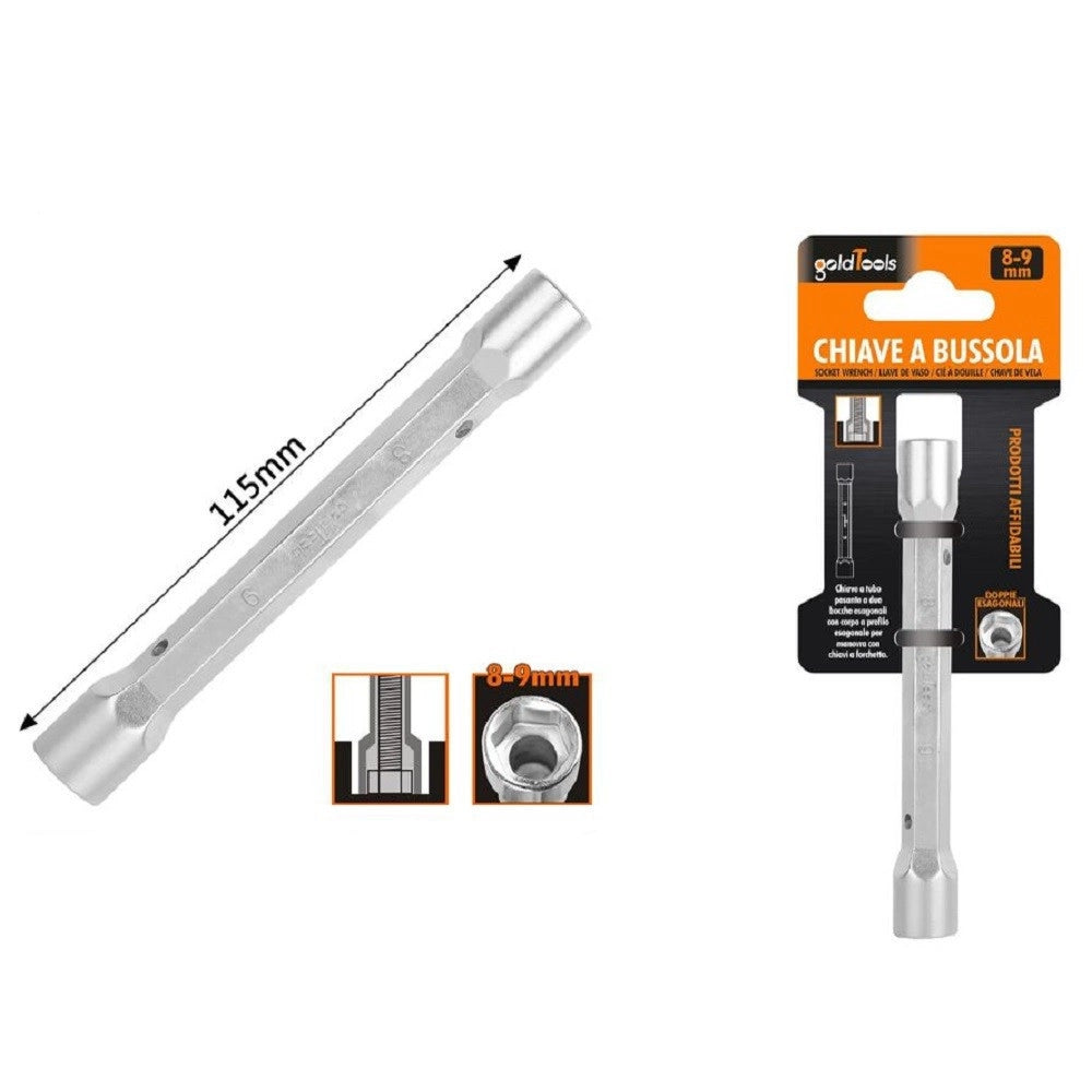 Trade Shop - Chiave A Bussola Tubo Esagonale Da 115 Mm Doppie Bocche Esagonali 8-9 Mm 97548 -