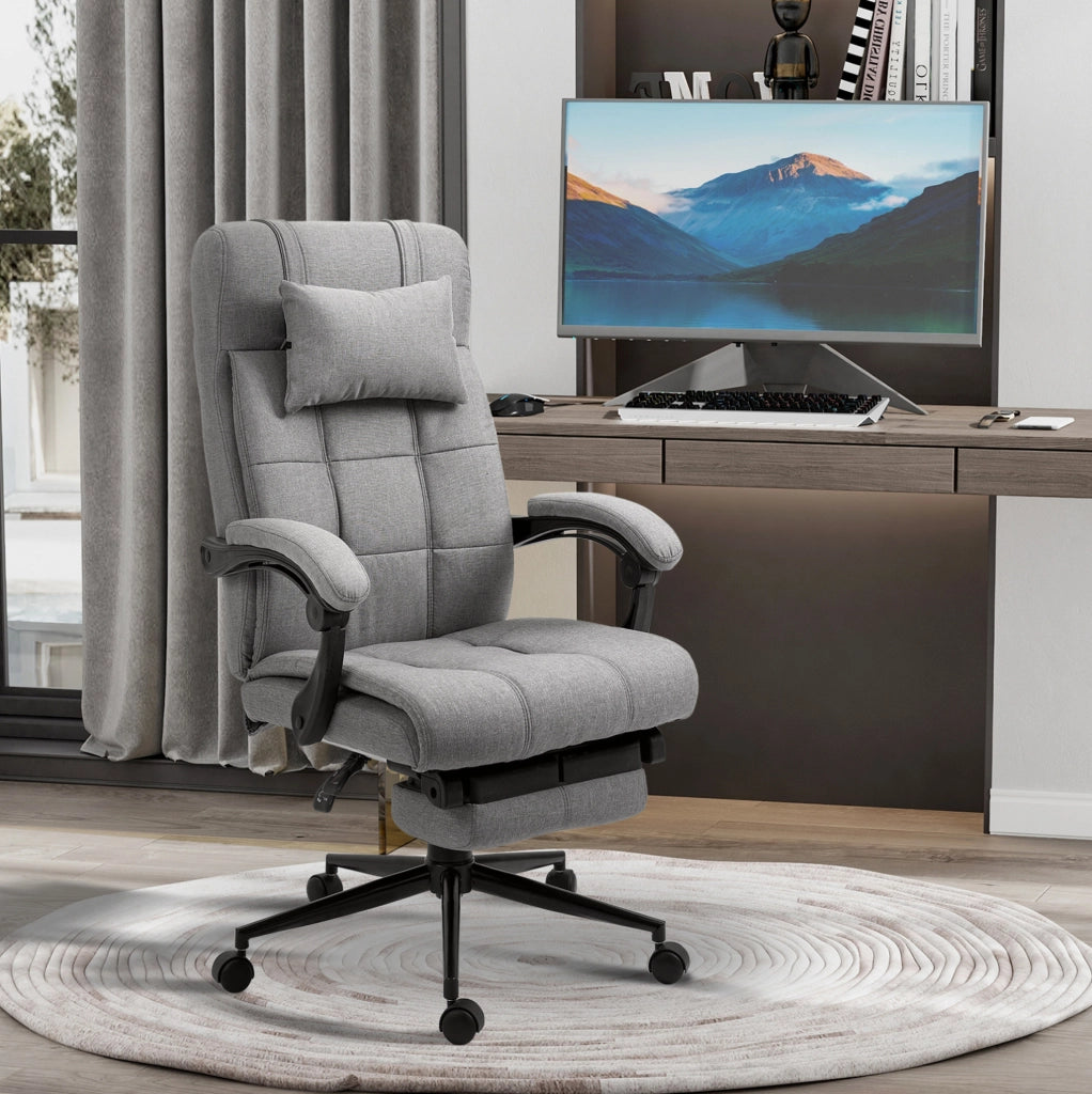 Sedia da ufficio ergonomica girevole in lino grigio chiaro