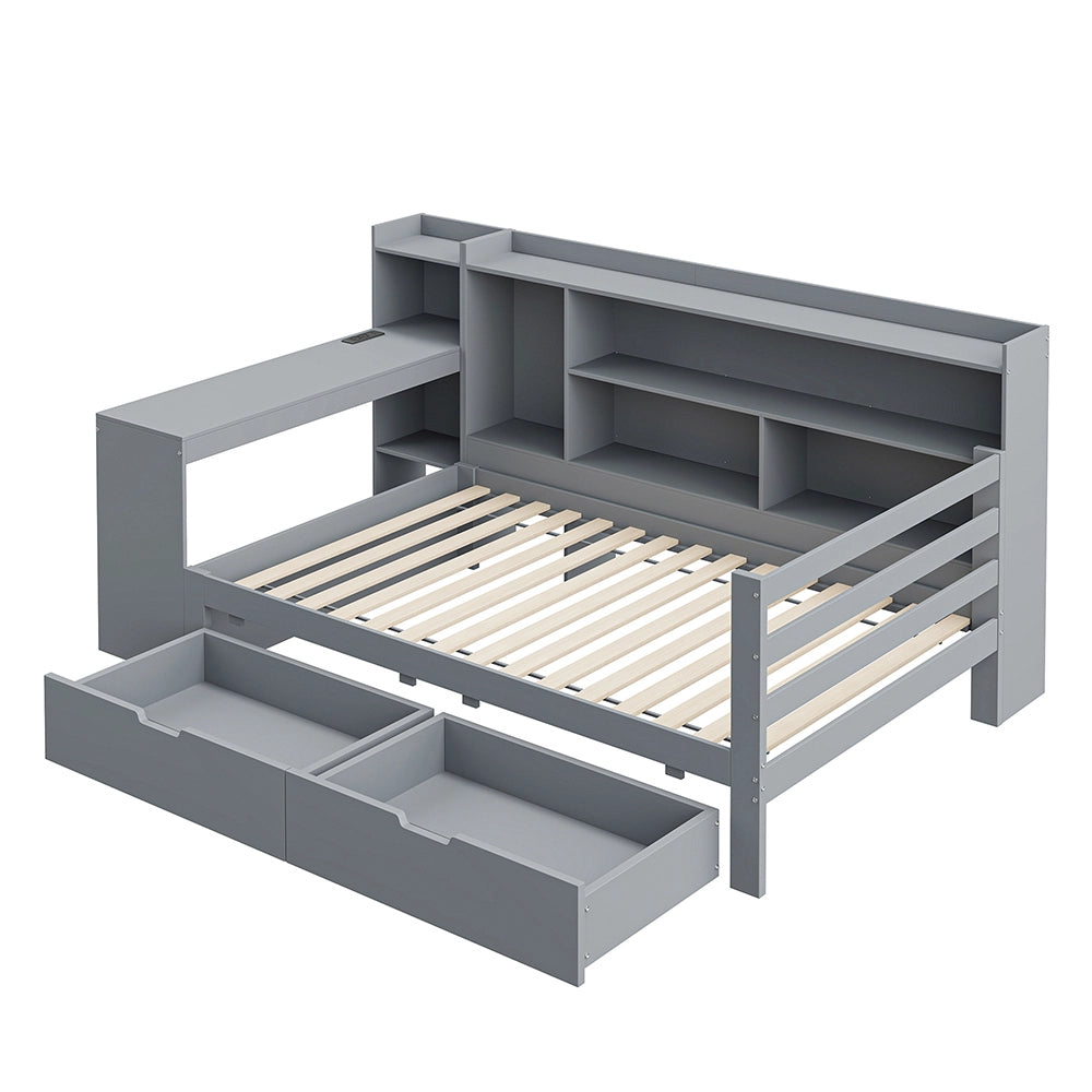 Divano letto-Xylo-90x200 cm-scrivania, scaffali, grigio