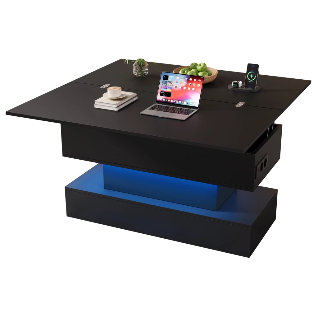 Tavolino sollevabile 3 in 1 con LED, presa integrata e vano contenitore